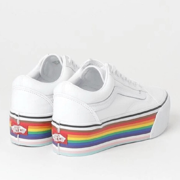Vans Old Skool Stac PRIDE Rainbow White platform 34mm height new without box - Picture 2 of 6